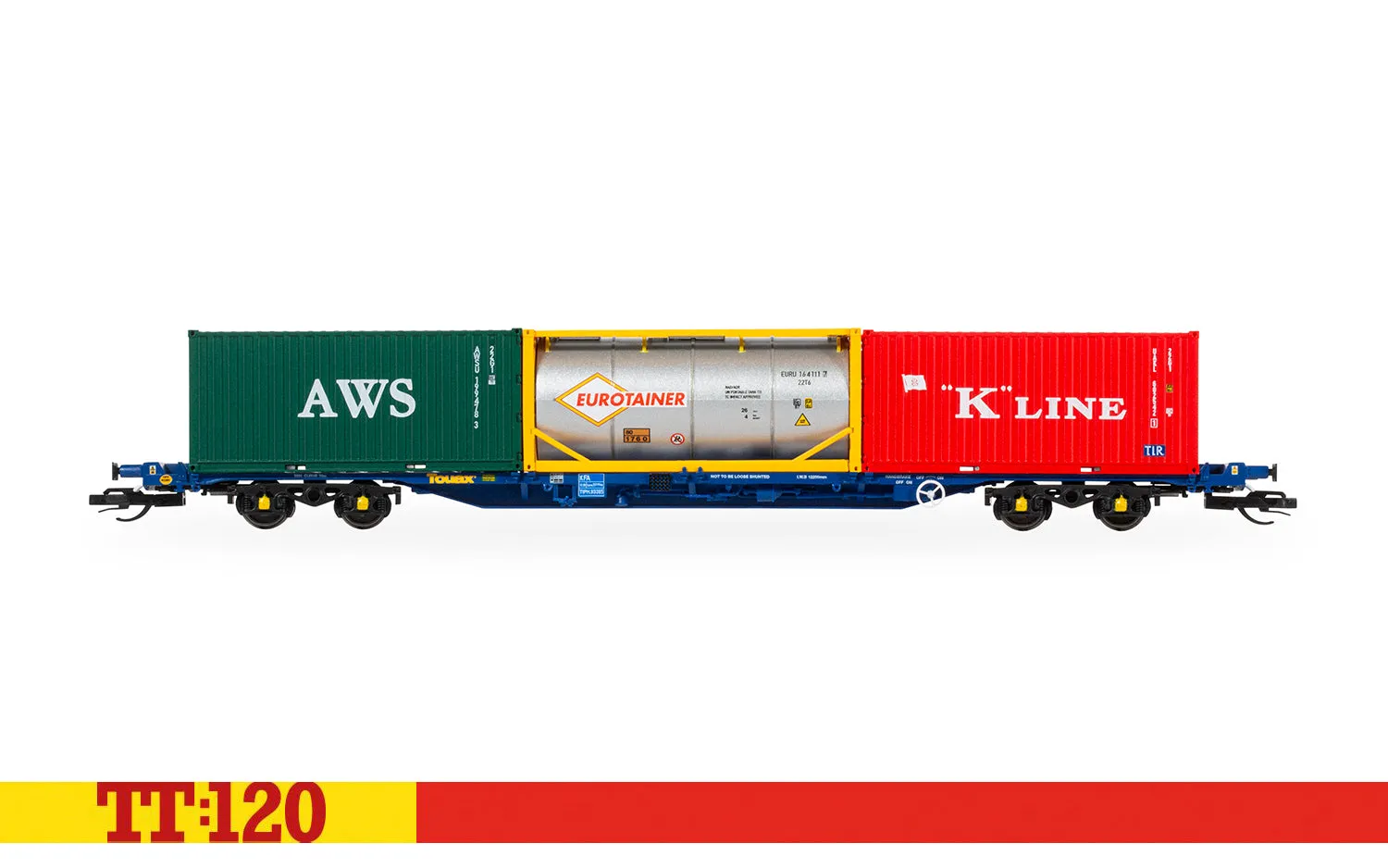 Hornby TT:120 Touax KFA vagn 3x20 containrar