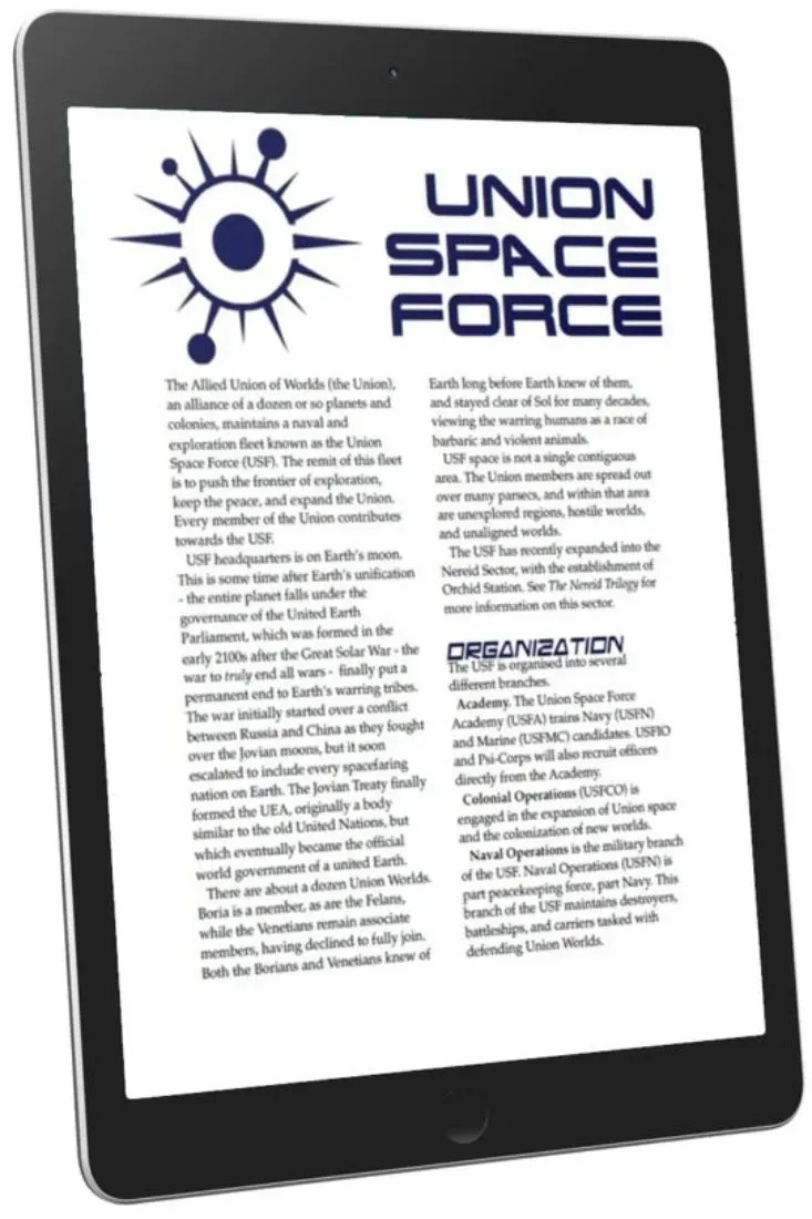 EN Publishing Union Space Force rollspel PDF karriär