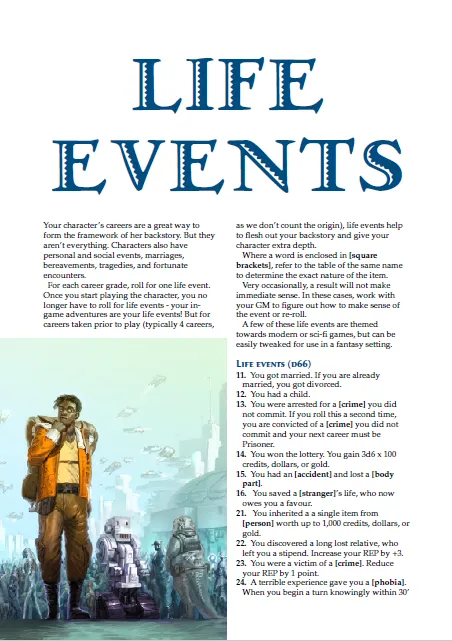 EN Publishing Life Events rollspelsbok PDF WOIN karriär