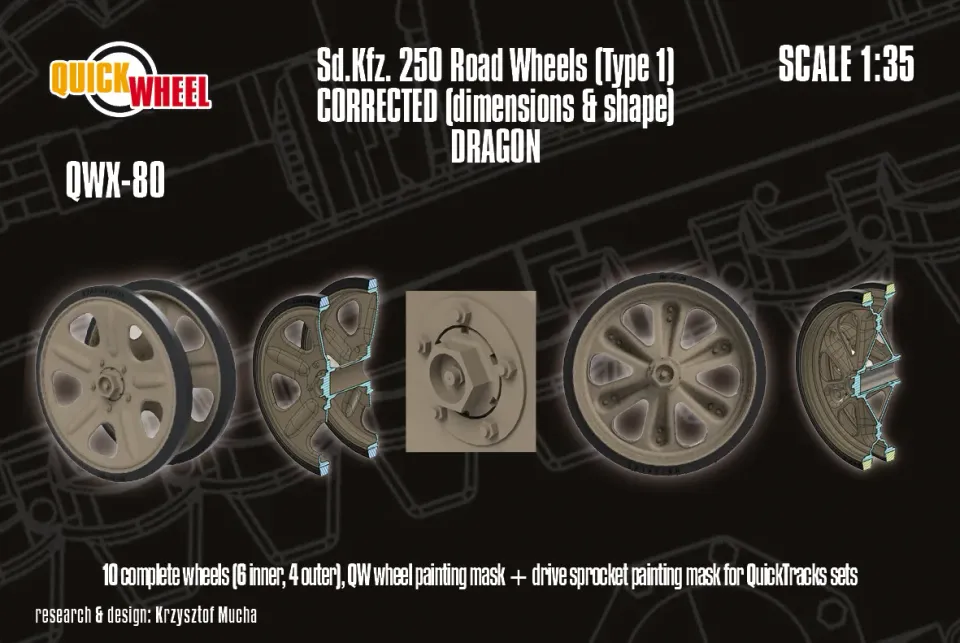 Rossagraph QuickWheel QWX-080 hjulset Sd.Kfz. 250 1:35 Dragon