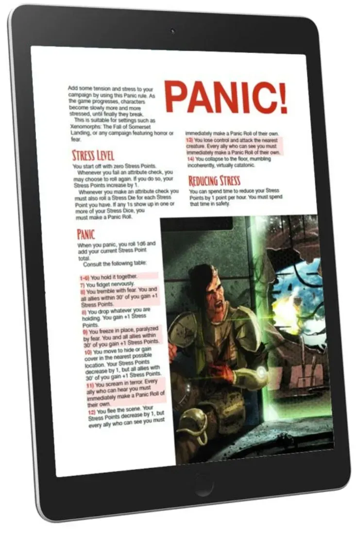 EN Publishing WOIN Panic! rollspel PDF skräckregler