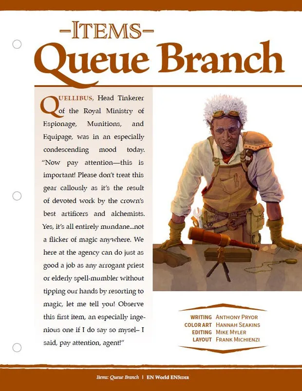 EN Publishing Items Queue Branch D&D 5e rollspel PDF spionutrustning