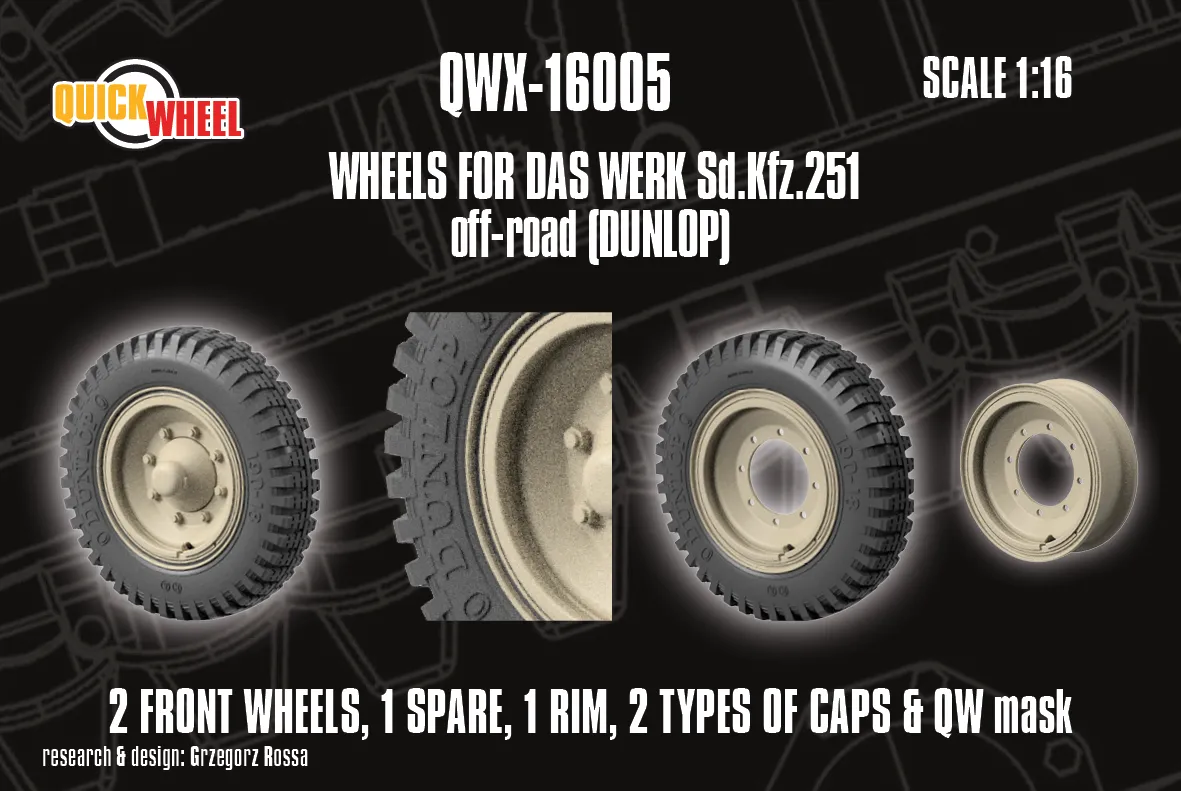 Rossagraph QuickWheel QWX-16005 framhjul 1/16 Sd.Kfz. 251 Dunlop