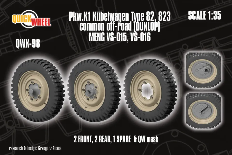 Rossagraph QuickWheel QWX-098 hjulset 1:35 Kübelwagen terräng