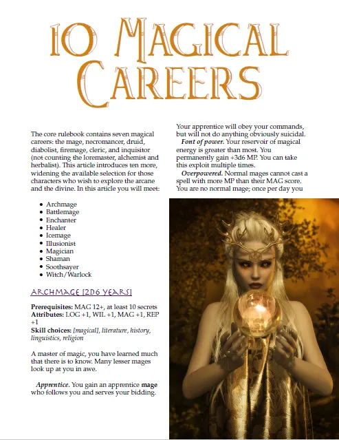 EN Publishing WOIN Ten Magical Careers rollspel PDF 10 magiyrken