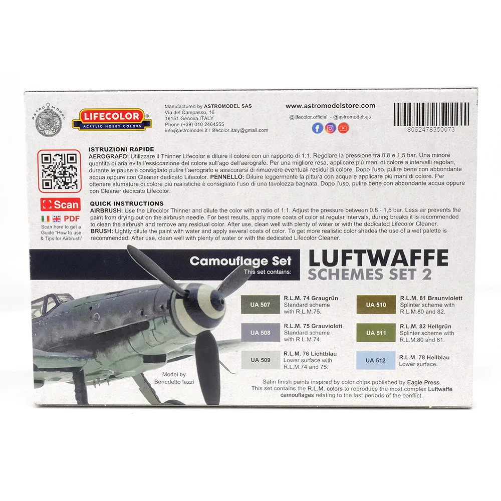 LifeColor Luftwaffe Set 2 modellfärg 6x22ml RLM