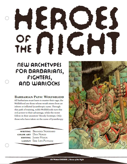 EN Publishing Heroes of the Night D&D arketyper PDF skräck