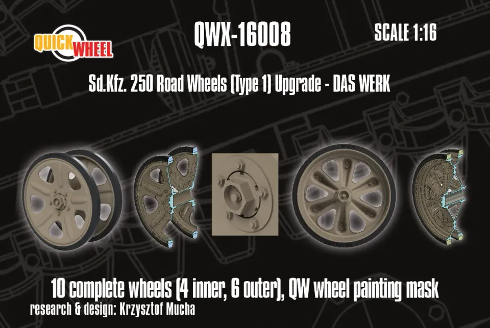 Rossagraph QuickWheel QWX-16008 hjul Sd.Kfz.250 1:16 resin