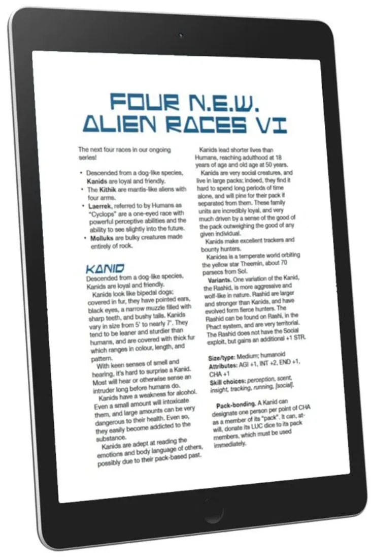 EN Publishing WOIN Alien Races VI rollspel PDF 4 arter