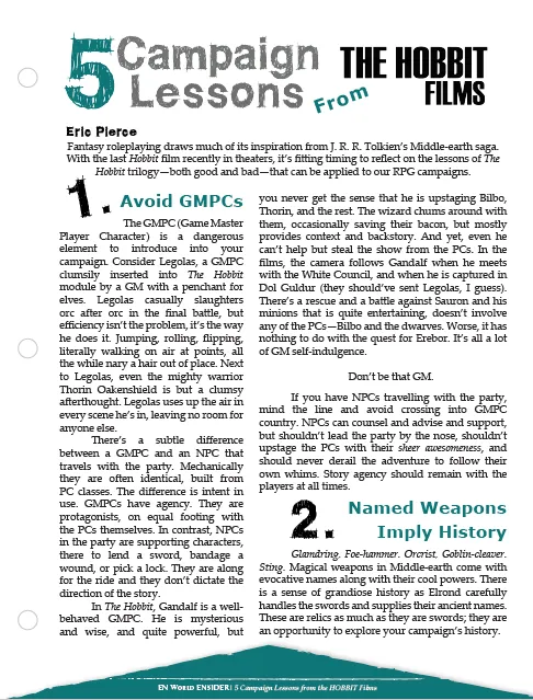 EN Publishing Five Campaign Lessons Hobbit Films rollspel PDF D&D 5e