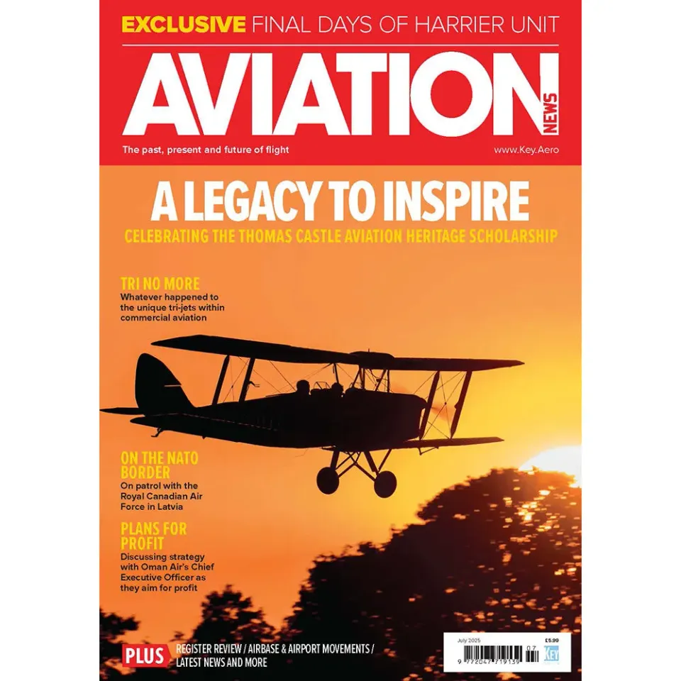 Aviation News juli 2025 tidning Harrier tri-jet