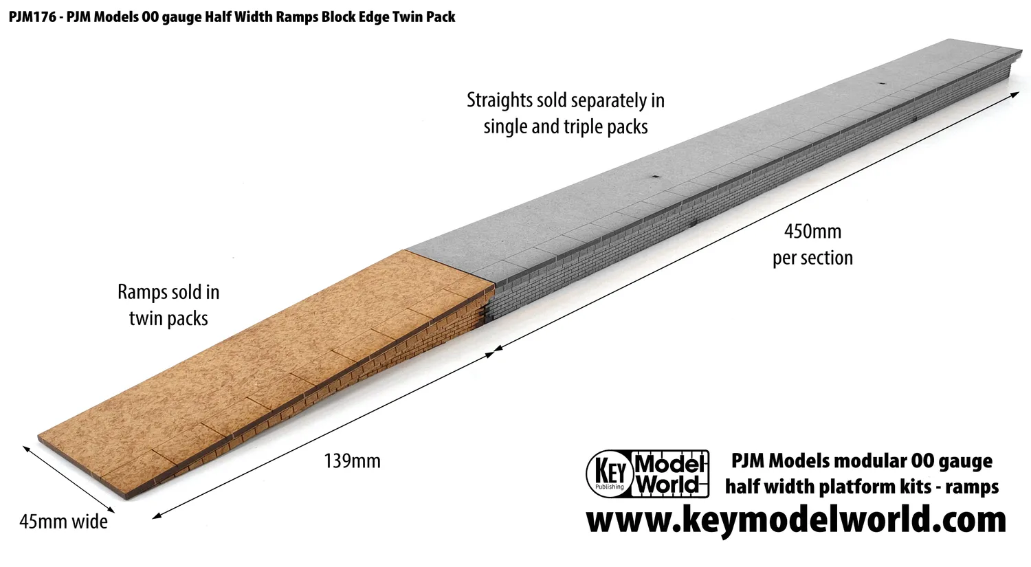PJM Models OO Half Width Ramps byggsats block edge 2-pack