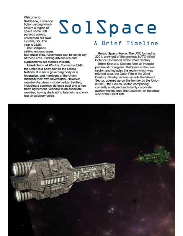 EN Publishing SolSpace Brief Timeline rollspel PDF rymd
