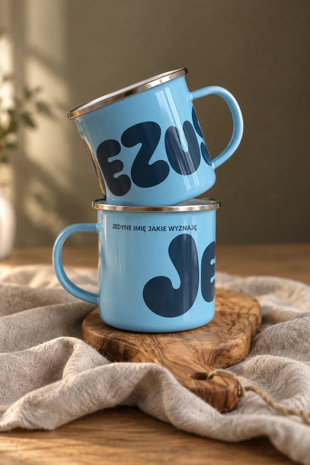Sharon Jesus emaljmugg blå retro