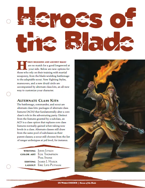 EN Publishing Heroes of the Blade tillbehör PDF stridsklasser