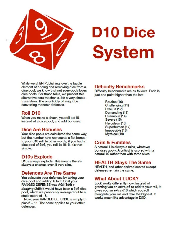 EN Publishing d10 Dice System regler PDF WOIN