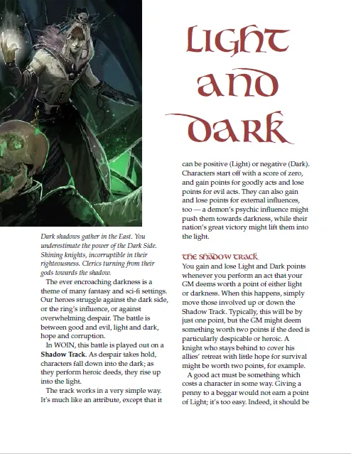 EN Publishing Light & Dark WOIN rollspel PDF skuggspår
