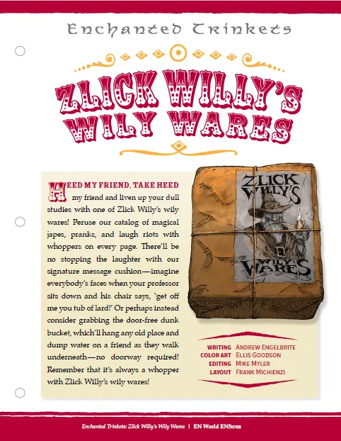 EN Publishing Enchanted Trinkets Zlick Willy's Wily Wares rollspel PDF skämt