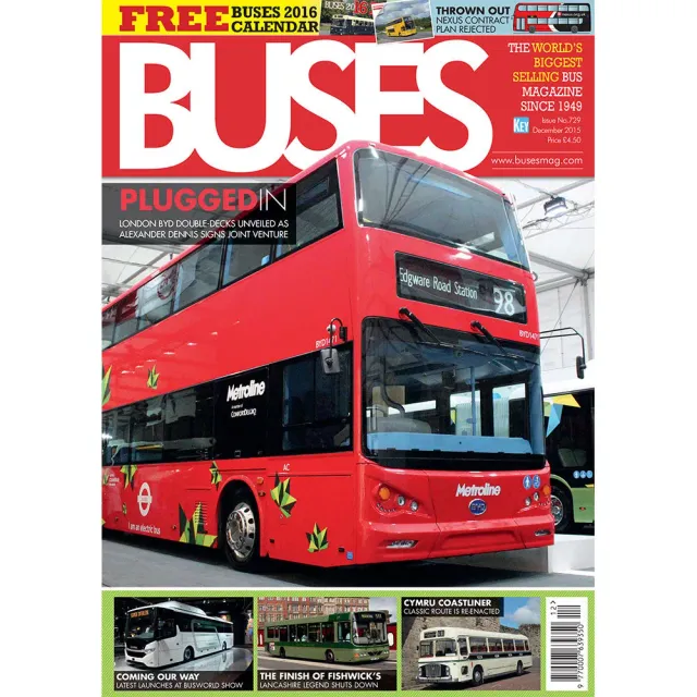Buses december 2015 tidning BYD dubbeldäckare