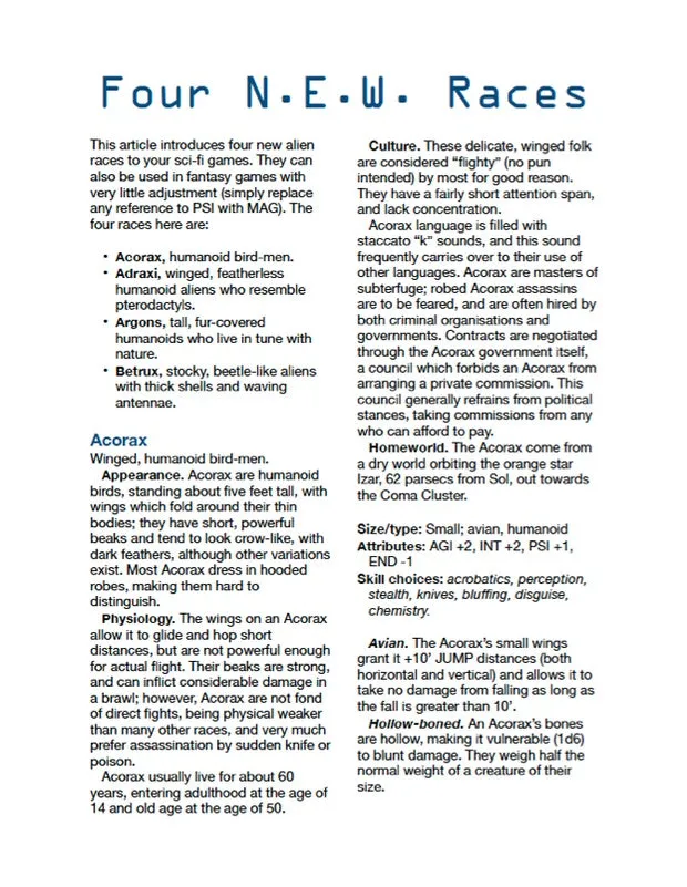 EN Publishing Four N.E.W. Races rollspels-pdf PDF raser