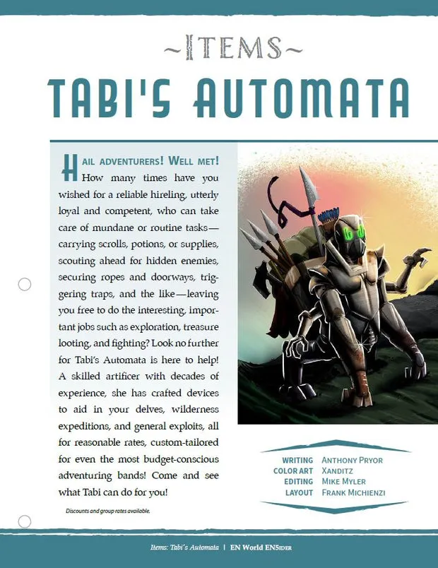 EN Publishing Tabis Automata urverk pdf D&D 5e hyra