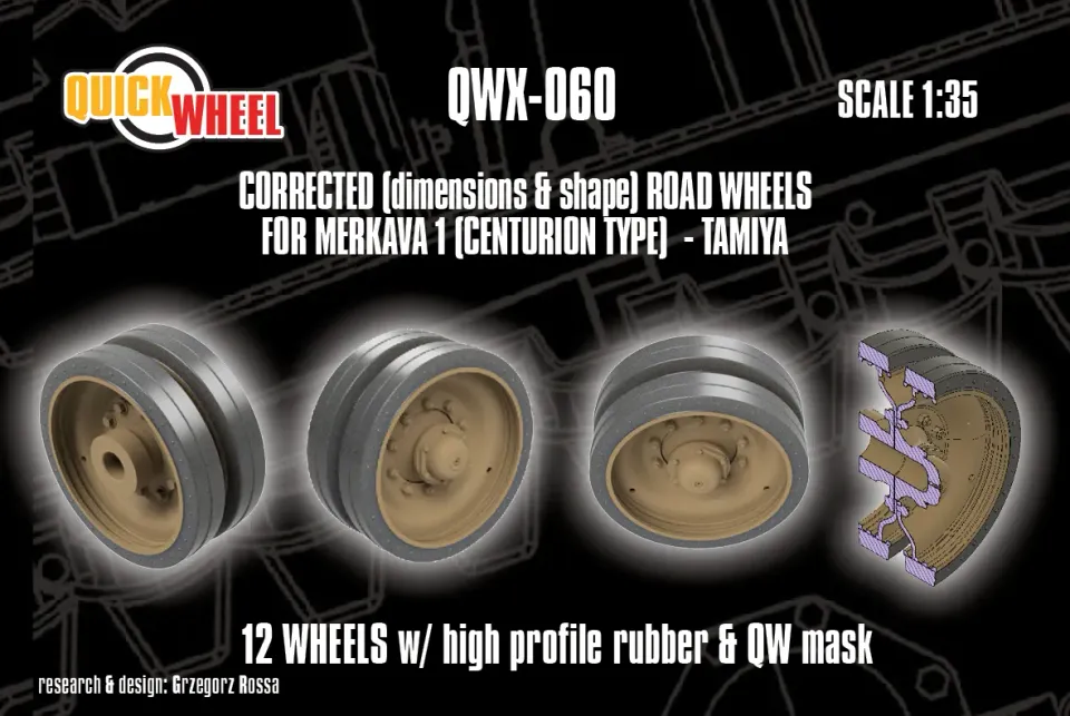 Rossagraph QuickWheel QWX-060 Merkava hjul Tamiya 12-pack