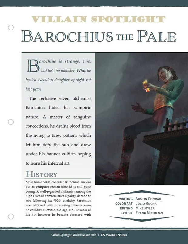 EN Publishing Villain Spotlight Barochius the Pale rollspel pdf D&D 5e