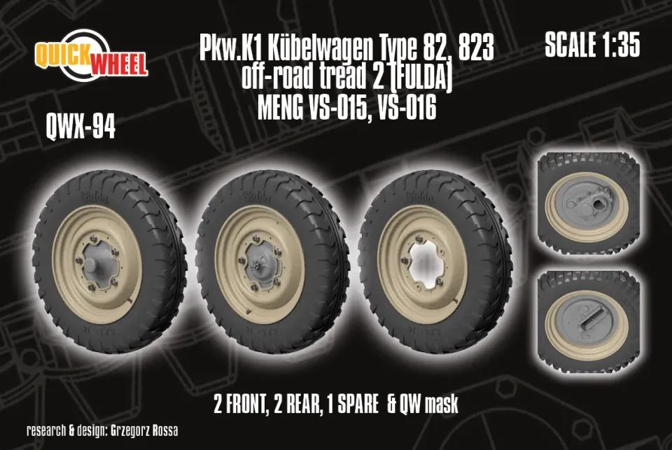 Rossagraph QuickWheel QWX-094 Kübelwagen Type 82 hjulset 5 hjul terräng