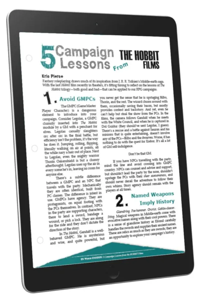 EN Publishing Five Campaign Lessons Hobbit Films rollspel PDF D&D 5e