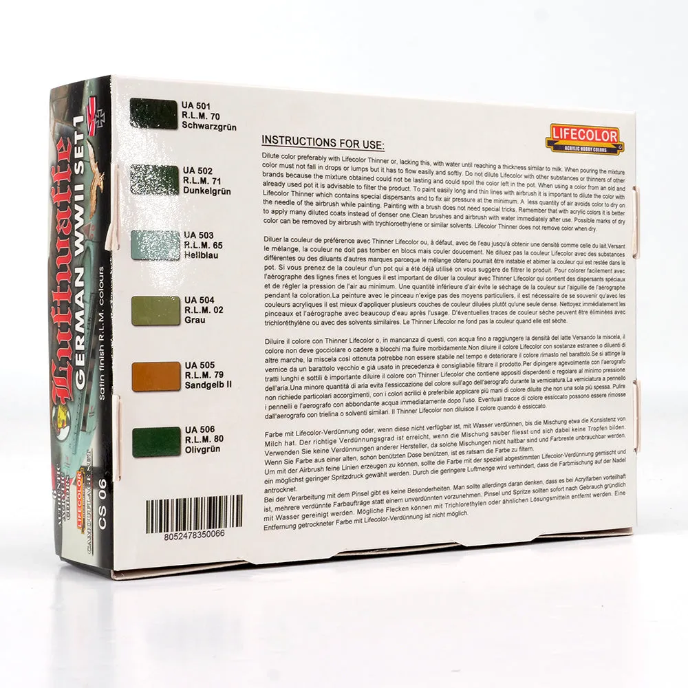 Lifecolor Luftwaffe Set 1 modellfärg 6 färger