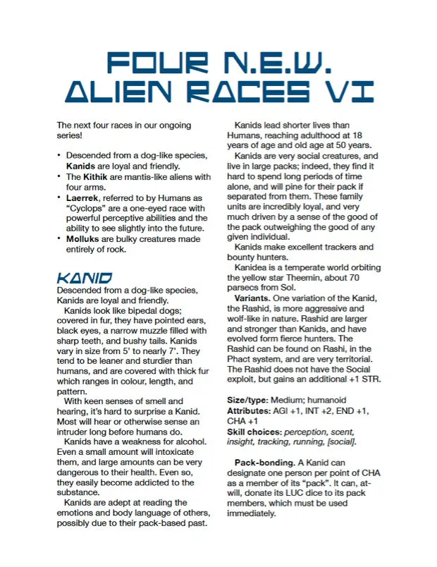 EN Publishing WOIN Alien Races VI rollspel PDF 4 arter