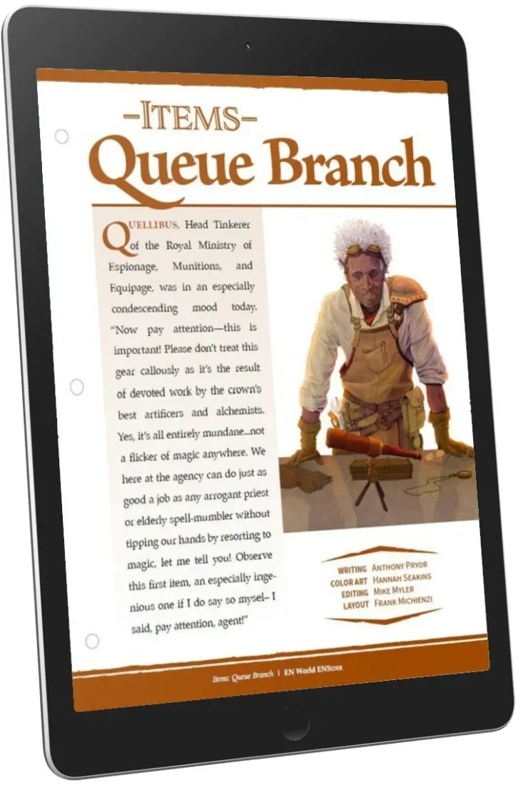 EN Publishing Items Queue Branch D&D 5e rollspel PDF spionutrustning