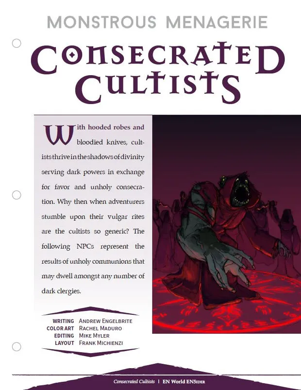 EN Publishing Monstrous Menagerie Consecrated Cultists D&D 5e PDF