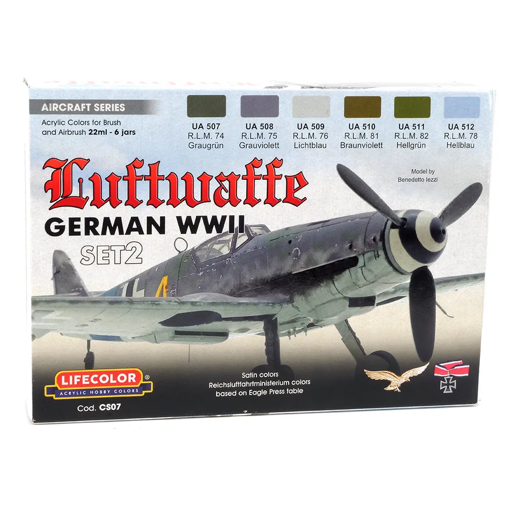 LifeColor Luftwaffe Set 2 modellfärg 6x22ml RLM