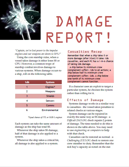 EN Publishing WOIN Damage Report rollspel PDF rymdskepp