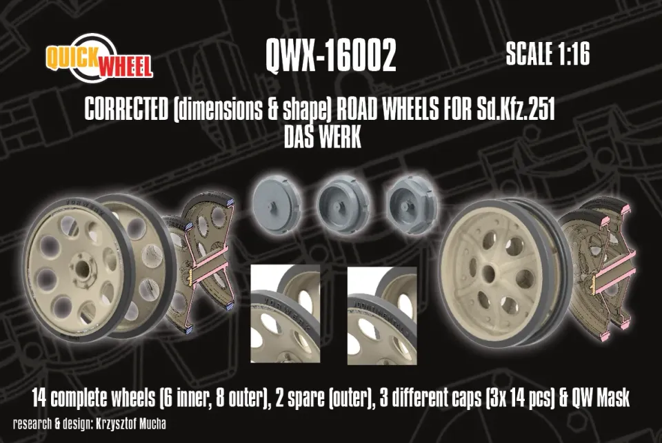 Rossagraph QuickWheel QWX-16002 modellhjul Sd.Kfz. 251 resin 16-pack