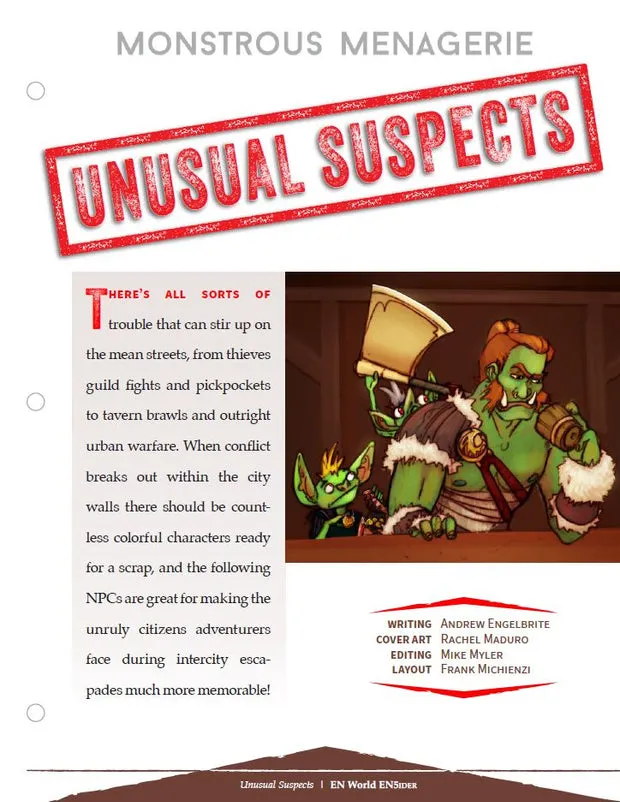 EN Publishing Monstrous Menagerie Unusual Suspects rollspel pdf tavern